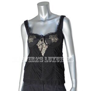 ALEXANDER MCQUEEN TOP LACE RUCHING DETAIL BLACK SILK COTTON BLEND sz 42 6